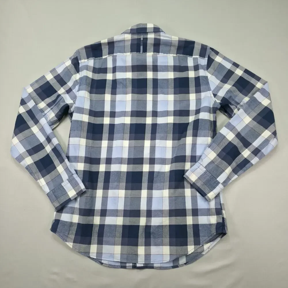 Banana Republic Mens Large Luxe Flannel Shirt Grant Fit Blue Plaid Casual